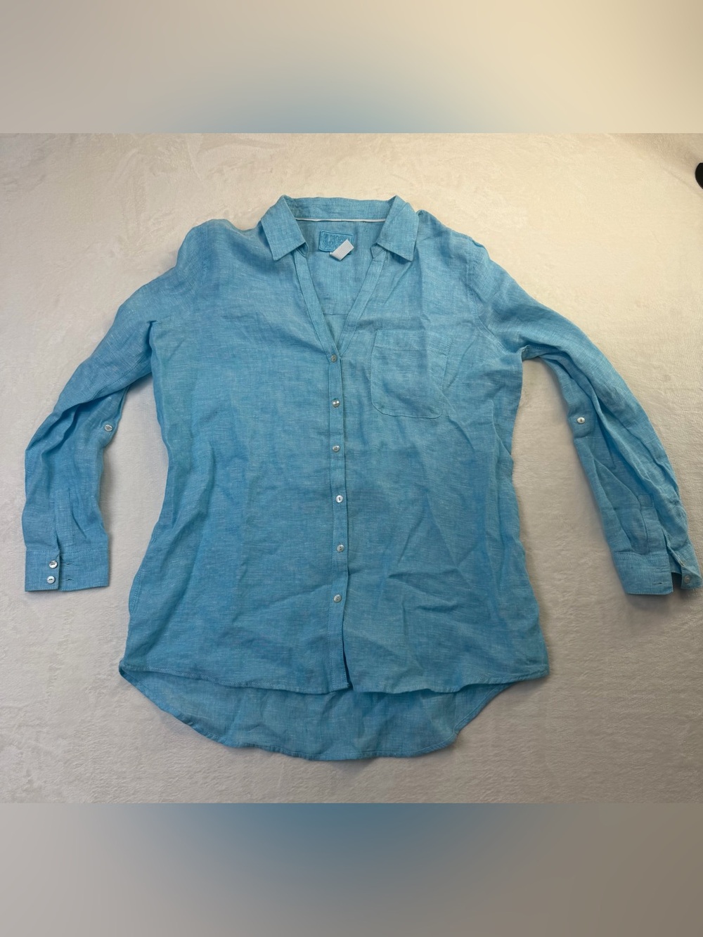 Sigrid Olsen 100% Linen Turquoise Blue Button Front Shirt Women’s M